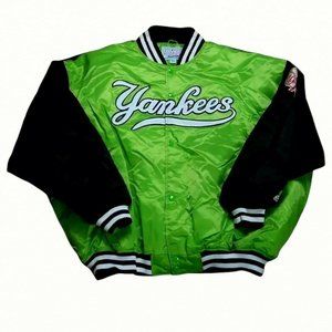 SOLD Vintage Starter New York Yankees SZ 4XL Satin Bomber Jacket Black Green 90